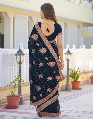Image of SIRIL Women's Georgette Embroidery Saree With Unstitched Blouse