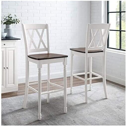 HomeStock African Adventure Bar Stools - Set of 2-30" Seat Height - Distressed White Finish - Kitchen & Bar Furniture