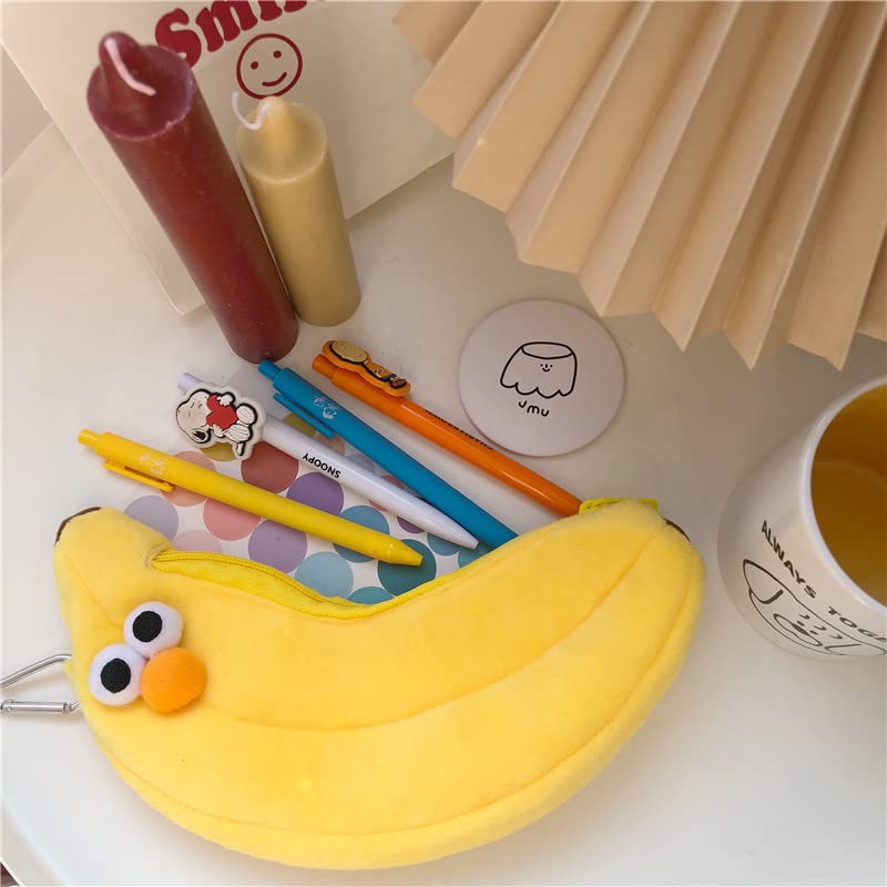Image of HSYHERE Creative Cute Novelty Funny Face Simulation Food Fruit Chicken Leg Banana Character Soft Stuffed Surface Clothes Zipper Pencil Box Pencil Case Pencil Holder Pouch Pen Bag - Yellow Banana