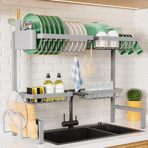 Kitsure Adjustable Over The Sink Dish Drying Rack, 26.8" -33.9"x21.5"