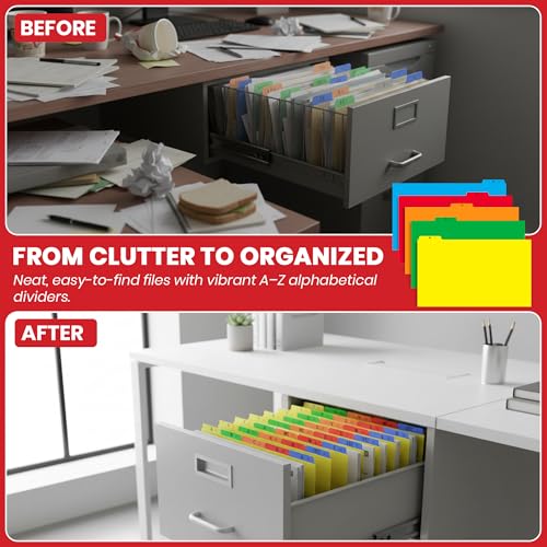 Iconikal Legal Size, 14.75 Inch Wide, Alphabetical File Folder Guide Dividers, A-Z Index, 5 Tabs Across Heavyweight, 5 Full Colors, 1/5 Cut Tab Positions, Heavy Duty Filing Cabinet by Iconikal - Image 5