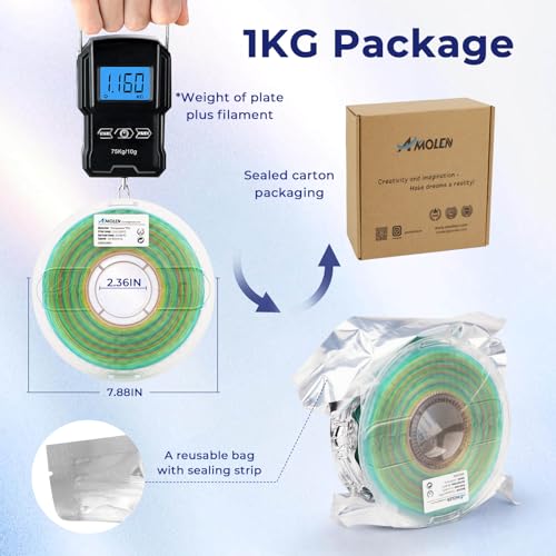 Image of AMOLEN TPU High Speed Filament 1.75mm,Flexible TPU 3D Printer Filament,Dimensional Accuracy + /- 0.03 mm,Transparent Rainbow Blue Green Orange 1kg /2.5lbs Fit Most FDM Printer