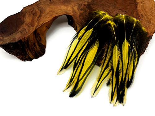 10 Pieces - Sunshine Yellow Laced 4-7" Long Rooster Cape Feathers Fly Tying Whiting Blw Rooster Saddle | Moonlight Feather #TOP2