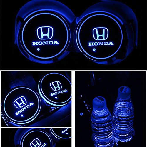 Alichee LED Car Logo Cup Holder Pad 7 Colors Changing USB Charging Mat LED Cup Mat Car Atmosphere Lamp Decoration Lights 2PCS for Honda Accessories