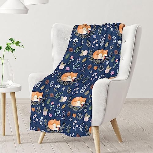 Mercuryelf Fox Throw Blanket - Soft, Fuzzy & Warm - 30x40 Inches Small Blankets for Lap, Crib - Dark Blue Cute Throws Gift for Baby