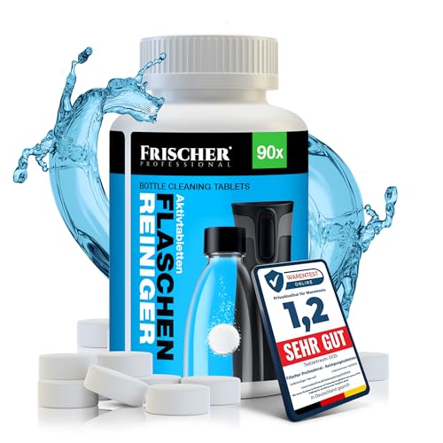 FRISCHER PROFESSIONAL Reinigungstabletten für Trinkflaschen 90 Stück | gründliche & schonende Reinigung von Trinkflaschen, Kannen & Mehrwegbecher aus Edelstahl, Alu, Glas & Kunststoff