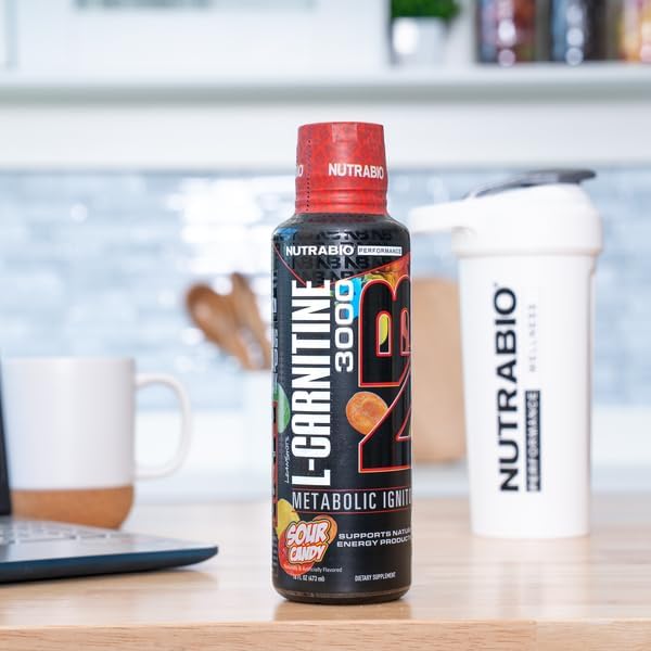 Miniatura 6 de NutraBio Disparos líquidos de L-carnitina - 3000 mg, (caramelo agrio) - 10 mg de vitamina B-5 - Cero carbohidratos y azúcares - Producción de