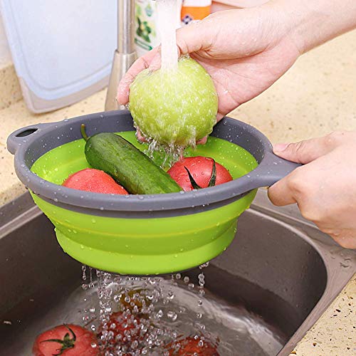2 Pack Kitchen Foldable Silicone Strainer Colanders, Collapsible Colanders With Handles, Space-Saver Folding Strainer Colander For Draining Pasta, Vegetable (Green And Red) #TOP5