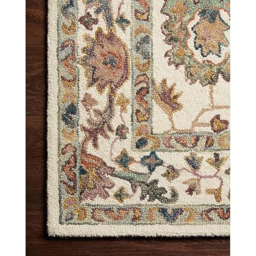 Image of Hand-Tufted Wool Carpet for Living Room 6x8 feet Ivory Multicolor Traditional Design Anti-Skid High Pile Thick Carpet & Rugs for Bedroom & Hall