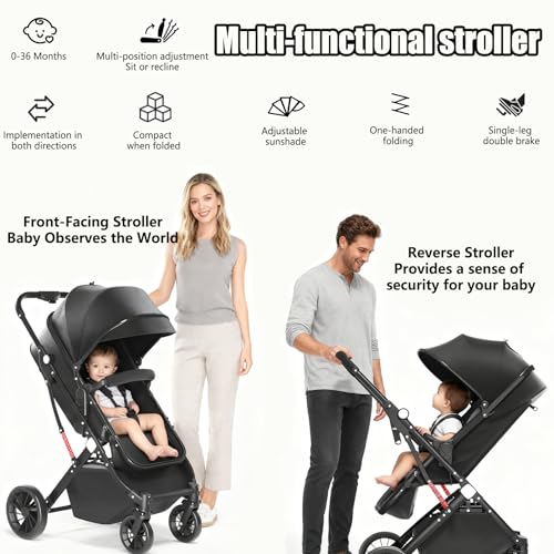 3in1 Aluminium Alloy Pram Baby Stroller, Lightweight Travel Pram for Newborn to Toddler, Adjustable Reclining Seat, Foldable Design, Storage Basket, 5-Point Harness & Sun Canopy, Lightweight Travel Baby Pram - Image 4
