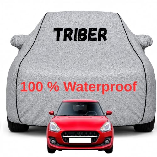 Image of Durable Full Body Waterproof Triber Car Cover | Premium Polyester Silver Cover | Custom Fit Vehicle Protection | UV Resistant, Dustproof, Scratch Resistant, Heat & Wind Protection