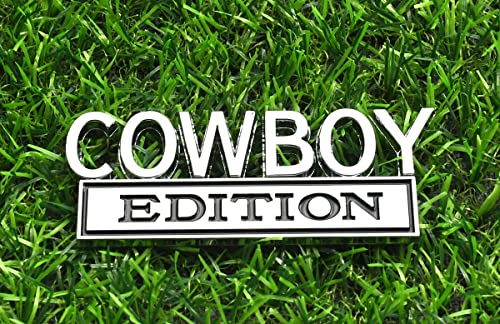 Image of 2Pcs Cowboy Edition Emblems 3D Badge Sticker Decal Compatible with Vehicle, Car, Truck, SUV, Door Decoration (Chrome /Black)