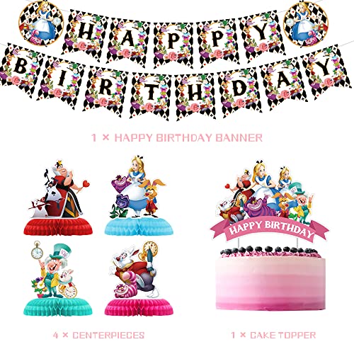 Alice In Wonderland Birthday Party Decoration, Include Alice Birthday Banner, Table Centerpieces, Cake Topper, Latex Balloons, For Alice In Wonderland Theme Birthday Party Supplies, Baby Shower #TOP1