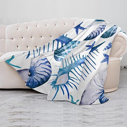 Couverture microfibre 150x200cm douce au motif coquillage pour lit