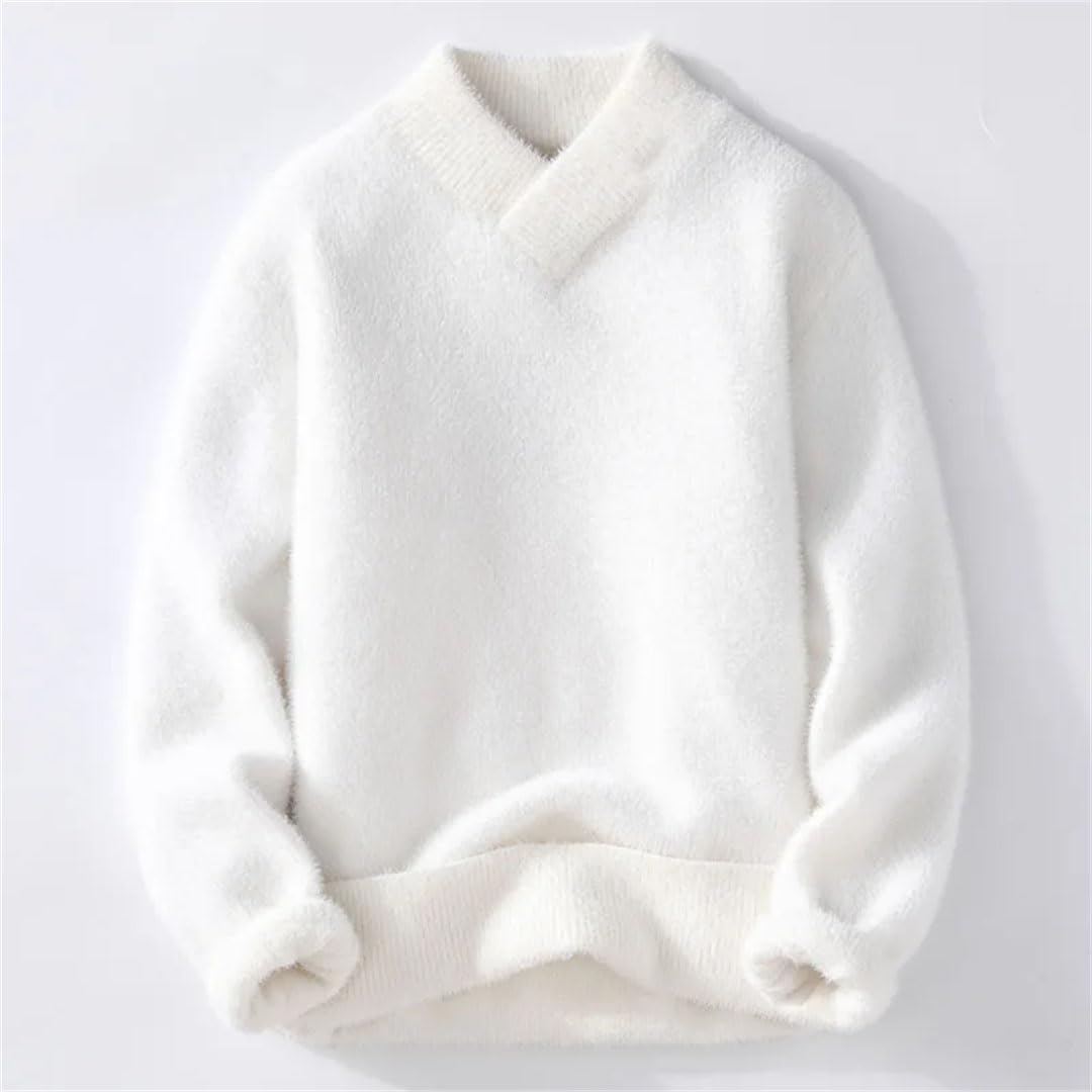 Maglione caldo da uomo Maglioni da uomo in stile giovanile pullover di lana beige L, Beige, L