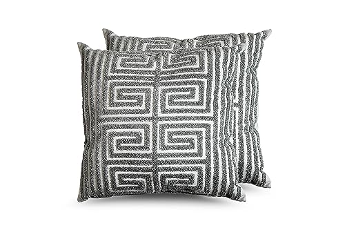 Juego de 2 Cojines 43x43cm 80% Poliéster + 20% Algodón para Sofa con Relleno Incluido Extra Suave al Tacto, Cojines Estampado Decorativo Hogar - Greca Gris