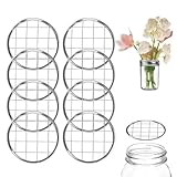 Metal Mason Jar Lid, 8 PCS Flower Jar Frog Lid Insert Floral Arrangement Supplies Floral Organizer Lids Insert with Square Grids Flower Arrangement Holder for Regular Mouth Mason Canning Jars