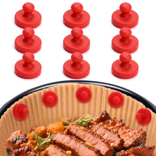 Image of Mity Rain12PCS Air Fryer Magnets Silicone Buckle for Parchment Paper Liners, High-Temp Resistant Air Fryer Accessories, Prevent Burning, Safely Lock Paper from Heating Element or Covering Food (Red)