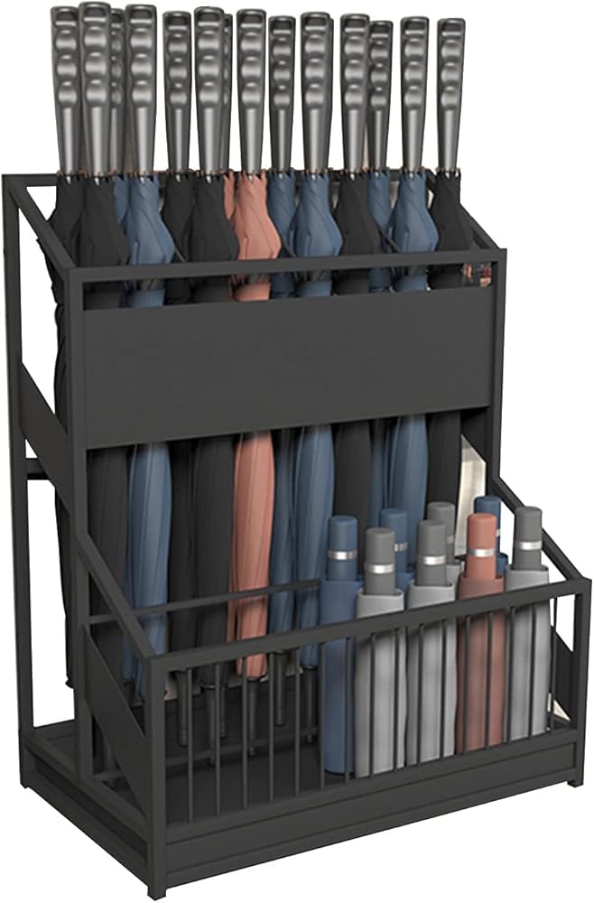 GHHVFEC Large Metal Umbrella Stand with Detachable Drip Tray, Space-Saving Storage Rack for Entrance Hallway Decoration