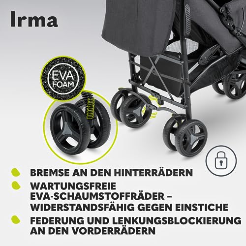 LIONELO Irma Kinderwagen bis 15 kg, leichter moderner Kinderwagen mit Liegefunktion, faltbar, große 6-Zoll-Räder, großer Korb, Tasche, Moskitonetz