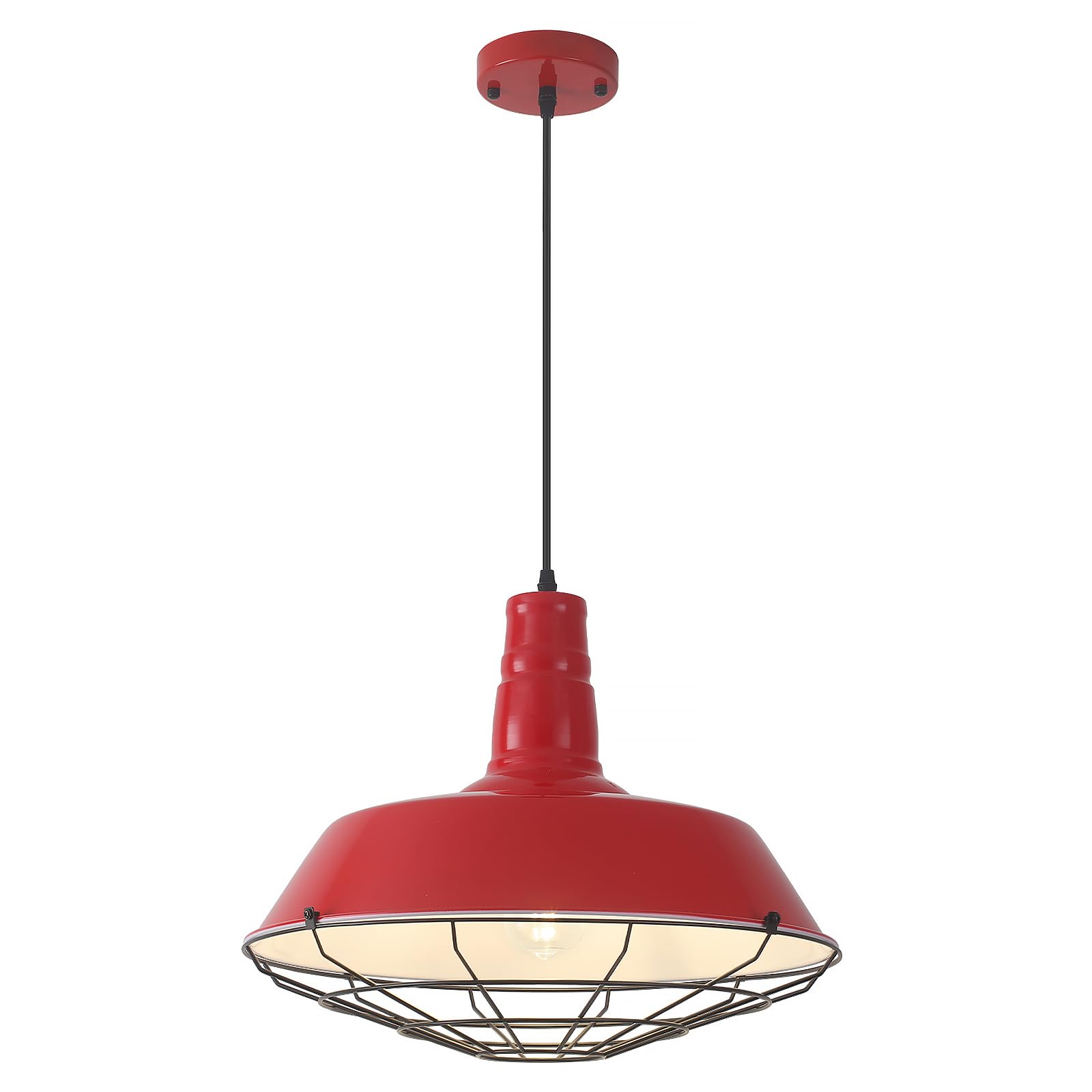 Photo 1 of HOLOHATAL Red Pendant Lights Kitchen Island, 18.1 Inch Large Farmhouse Pendant Light, Oversized Industrial Pendant Light with Wire Cage, Barn Pendant Lights for Kitchen Dining Room (1 Pack)