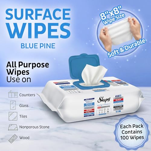 Image of Sleepy Easy Clean XL Heavy Duty Cleaning Wipes (100 Count) - Chlorine-Free Bleach & Vinegar Formula - Large 8 inchx8 inch Multi Surface Scrubbing Wipes for Bathroom, Grout, Tile, Glass, Carpet Spots & Stain