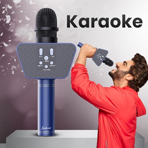 Image of LANDMARK BT55 Handheld Wireless Singing Mic Multi-Function Bluetooth Karaoke Microphone with Inbuilt Bluetooth Speaker, Recorder for Smart Phones, Laptop, Tablet - Blue