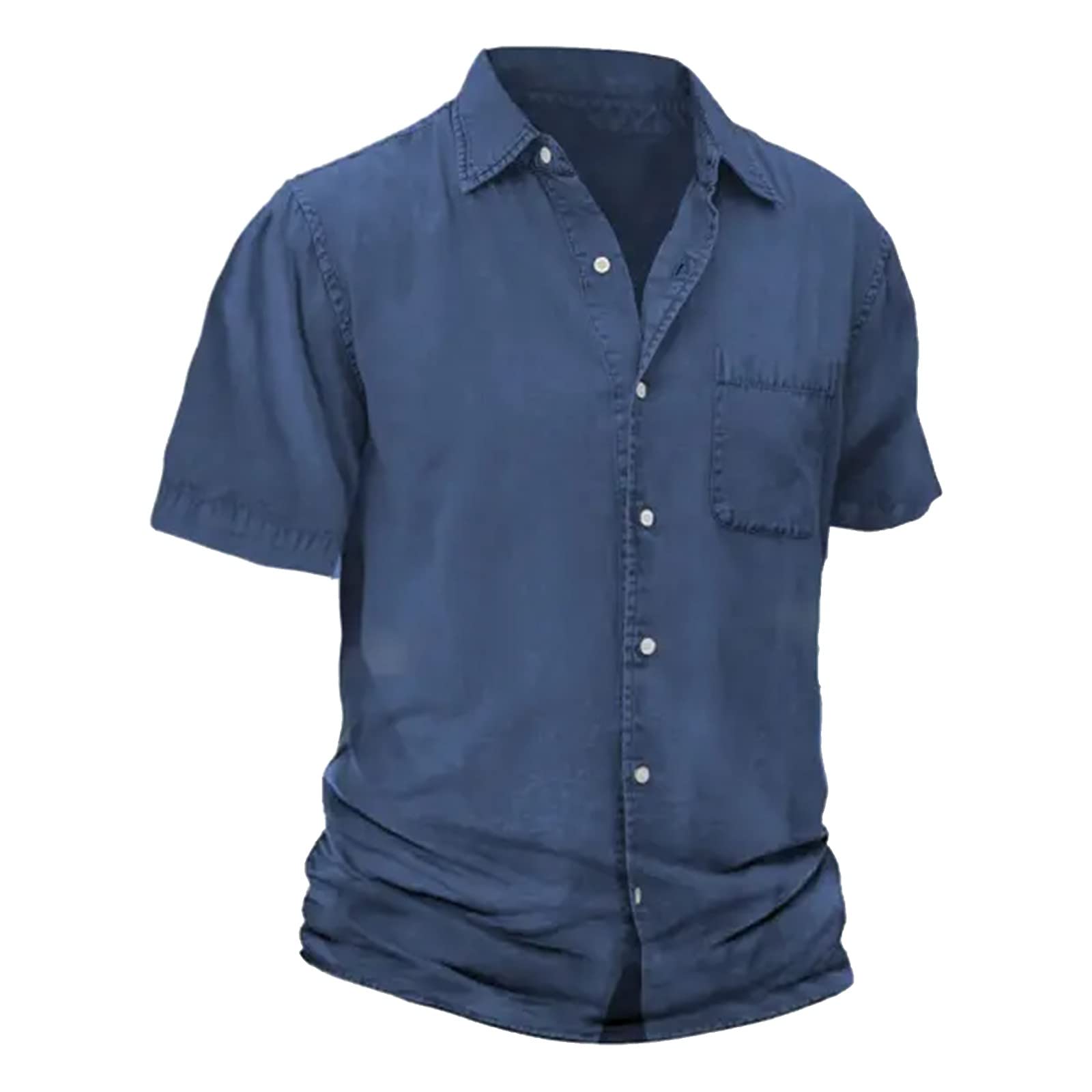 Men's Casual Button-Down Shirts Gents Spring Casual Short Sleeve Tshirt Soft Lapel Solid Relaxed Fit Shirt
