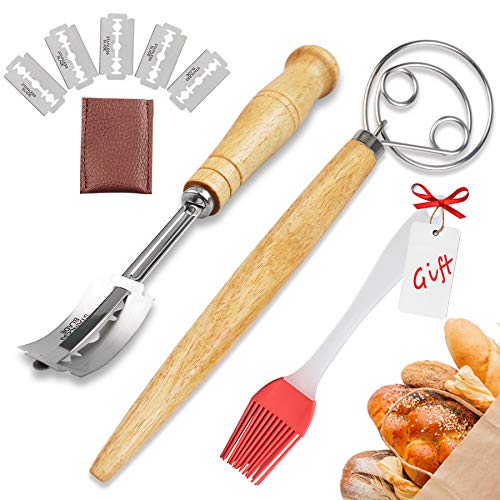 Premium Bread Lame and Danish Whisk Set with 5 Replaceable Blades and 1 Silicone Basting Brush, Dough Scoring Tool for Baker, Bread Lame Slashing Tool, Bread Making Supplies-Best Gift for Bakers