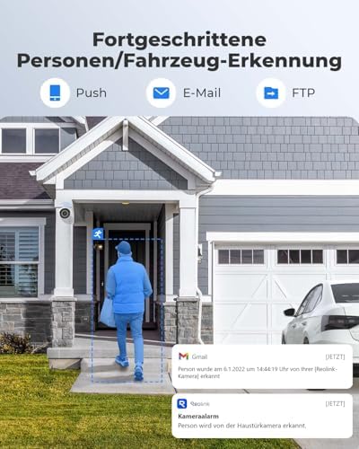Bild 2 - Reolink 5MP Überwachungskamera Aussen Set, Videoüberwachung mit 8CH 2TB HDD NVR und 4X 5MP PoE IP Outdoor Kamera, mit Personen-/Fahrzeugerkennung für 24/7 Überwachung, IR Nachtsicht, RLK8-410B4-5MP