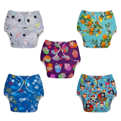 Image of Superbottoms Basic Leakage-proof advanced cloth diapers for babies, High Absorbent 100% cotton 5 reusable diaper and 5 insert pad Combo Pack washable cloth diaper 3M -3Years Adjustable, Reduces Rash