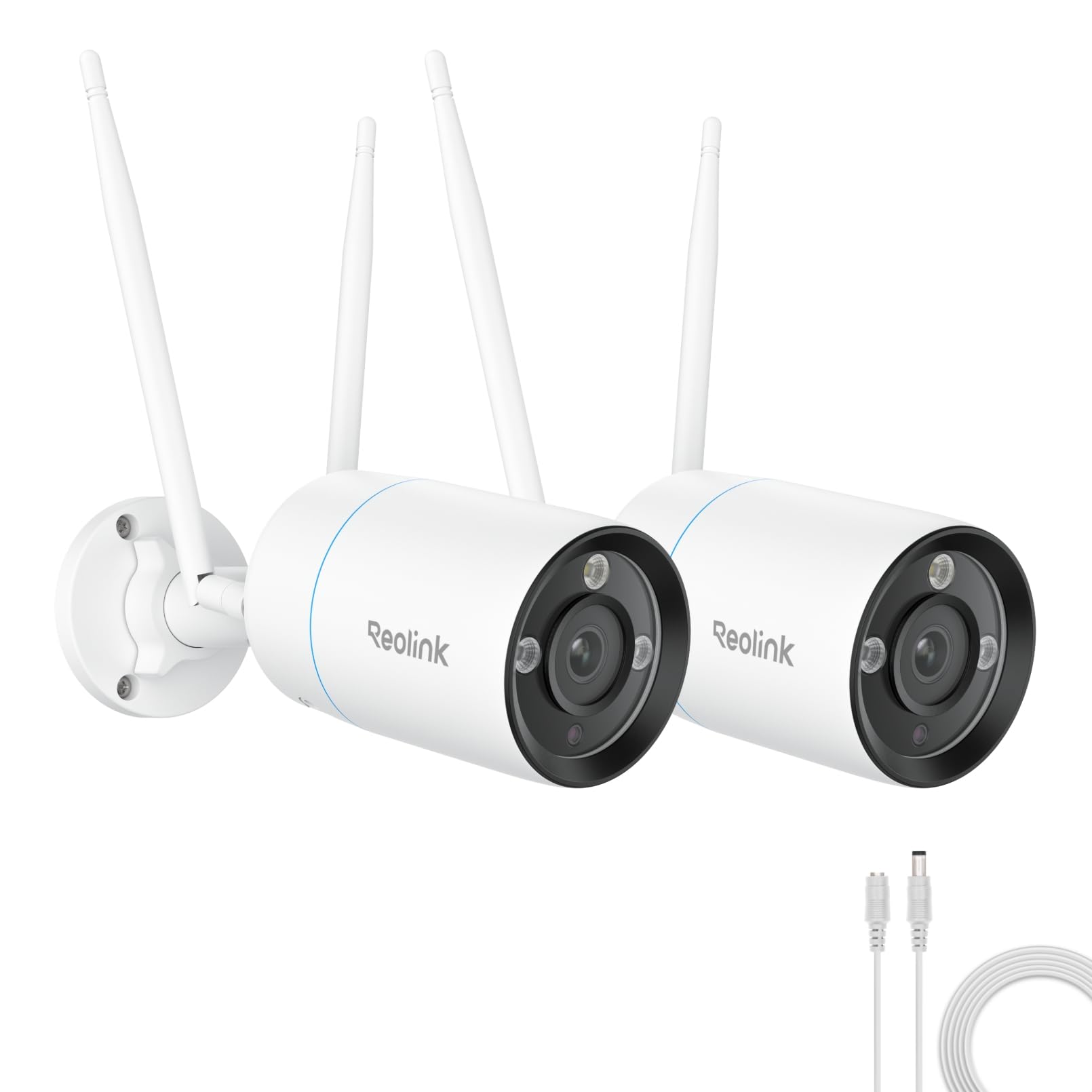 Reolink RLC-810WA x2 mit Stromverlängerungskabel (Weiß) 4.5m, 4K Wi-Fi 6 Überwachungskamera, 5/2,4 GHz WLAN Kamera Outdoor mit IP67 Metallgehäuse, KI-Erkennung, Farbnachtsicht, 24/7-Aufzeichnung