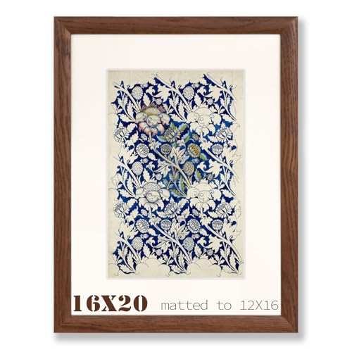 Husteria 16x20 Picture Frame Classic Natural Oak Wood Picture Frame 16x20 Frame Matted to 12x16 Solid Wooden Poster Frames for Vertical & Horizontal Wall Hanging Walnut Color