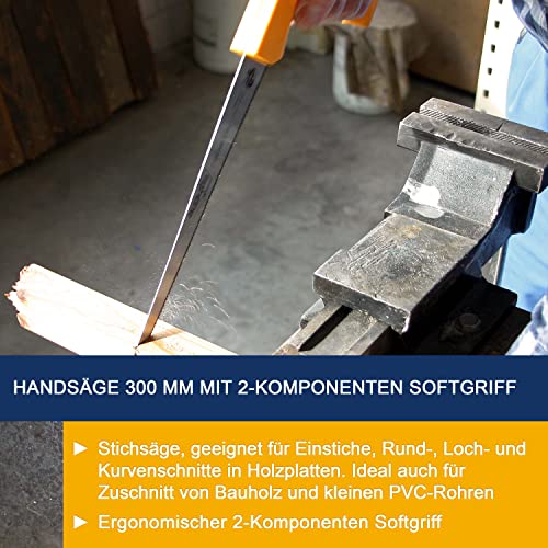 Augusta-Heckenrose Stichsäge 300 mm I Mehrzweck-Stichsäge aus Bandstahl C75 & 2-Komponenten Softgriff I Säge für Kurven-, Rund- & Ausschnitte