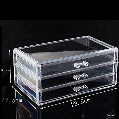 Berucci Clear Three Bottom Drawers Acrylic Jewelry Makeup Cosmetic Organizer Holder Storage