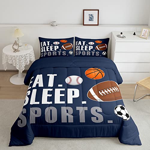 Football Comforter Set Kids Basketball Basketball Ball Games Comforter for Boys Girls Sports Theme Bedding Set Breathable Comforter Inner Fill Room Decor Duvet Set Twin Size