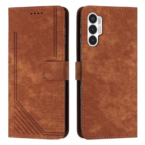 Étui de téléphone compatible avec Tecno Pova 3 flip cover portefeuille marron