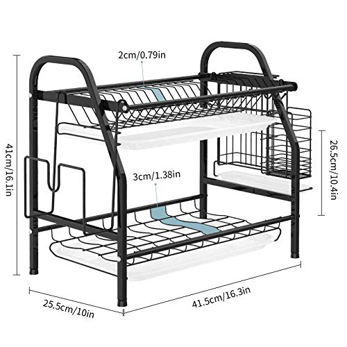 alvorog 2-Tier Dish Drying Rack with Utensil Holder and Cutting Board Holder, Stainless Steel Dish Rack with Removable Drain Boards Large Capacity Dish Drainer Kitchen Organizer for Countertop (Black) - Thumbnail 7