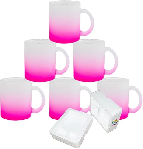 Miniatura 2 de MR.R Juego de 6 tazas de vidrio rojo rosa esmerilado de 11 onzas con asa para transferencia de revestimiento térmico térmico