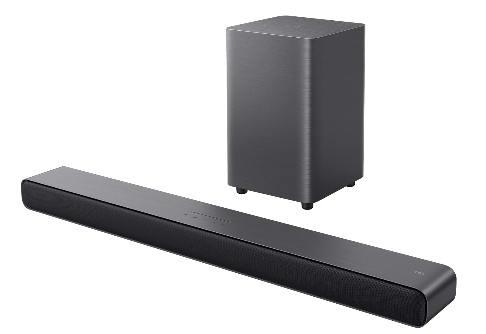 TCL S55HE Soundbar 2.1, 220W, Dolby Atmos, DTS Virtual:X, subwoofer wireless, Bluetooth 5.3, HDMI eARC, USB, ottico, montaggio a parete, telecomando incluso