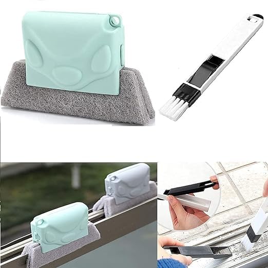 EXPESIA Combo of Window Groove Frame Cleaning Brush and Dust Cleaning Brush for Window Slot Keyboard with Mini Dustpan, Door Track Cleaning Brushes, Dust Cleaner Tool for All Corners Edges and Gaps