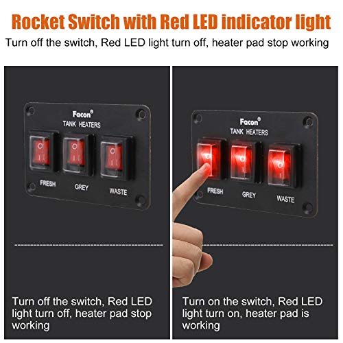 Facon 12Volts Switch Box Panel, 30Amps Rocket On&Off Switch with Red Indicator Light for RV Tank System, IP66 Waterproof Control Gang Kit System for RV Tank Heating Pad by Facon - Image 4