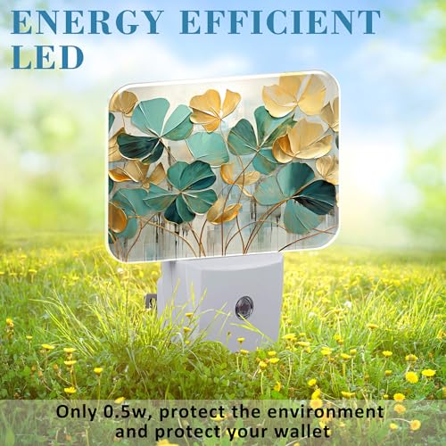 Image of Luxurious Golden Green Foliage Night Light Golden Green Leaf Nightlight Plug into Wall with Dusk to Dawn Sensor for Kid Girls Boys Women Men Room, Hallway, Kitchen, Bathroom, Stairs Decor