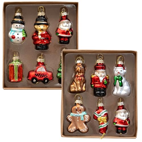 12Pcs Christmas Tree Ornaments Vintage Mini Glass Baubles with Rope Hanging Christmas...