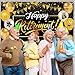 Retirement Party Decorations For Women Men, Black And Gold Happy Retirement Banner Sign Party Supplies, 180cm X110cm Retired Backdrop for parties, 8pcs Hanging Swirl