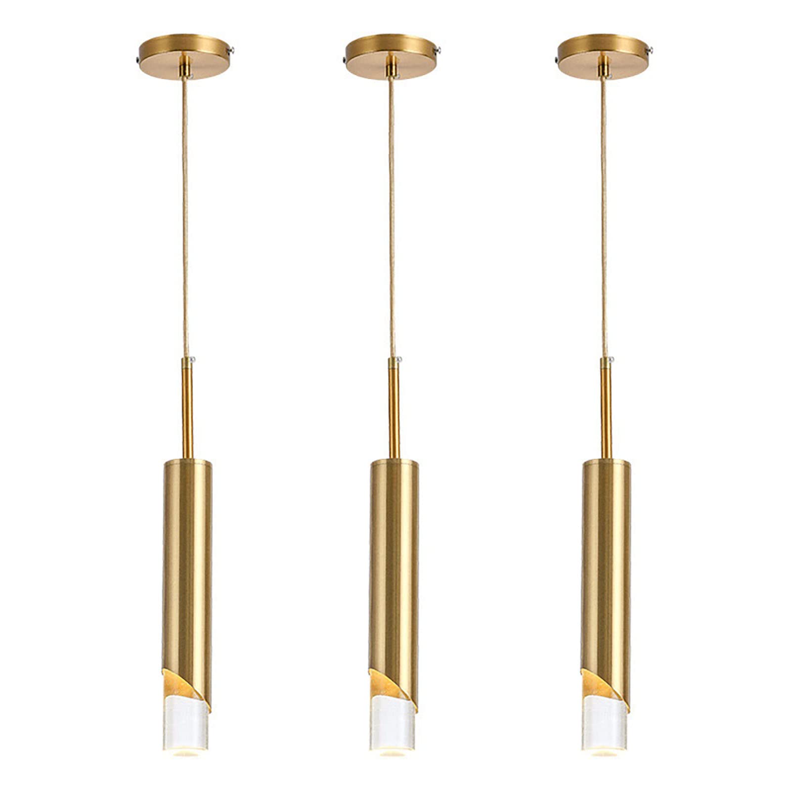 ESSZYIE Modern Pendant Lights, Mini Pendant Light Bedroom Bedside Table Small Chandelier, Pendant Light Kitchen Island Bedroom Dining Room Bar (Gold, 3-Pack)