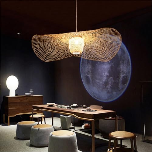 UHKOIXDFGQA 25.6IN Bamboo Pendant Light Coastal Wicker Chandelier Farmhouse Hand-Woven Rattan Hanging Lamp for Bedroom Dining Room Kitchen Island - Image 2