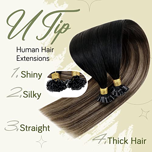 RUNATURE U Tip Hair Extensions Real Human Hair Brown Ombre Blonde Fusion 20 Inch U Tip Hair Extensions Remy 50g 50 Strands - Image 2