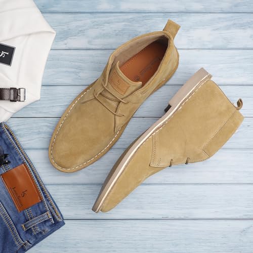 Image of LOUIS STITCH Chukka Boots - Suede Leather High Ankle Casual & Trekking Boots | Cream, Size-UK012