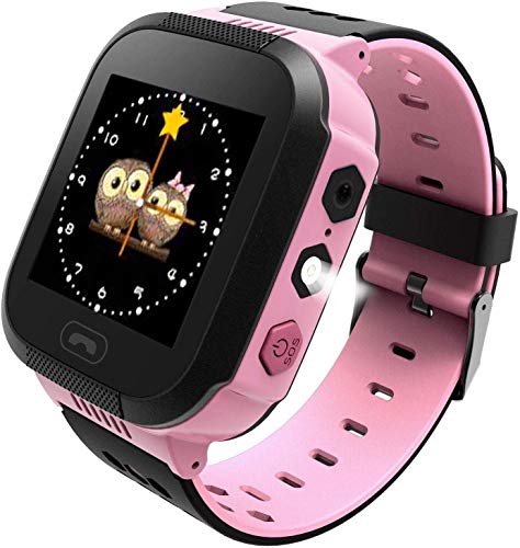 Openuye Smartwatch Niños, 2G Reloj Inteligente Niños con Flashlight, SOS, LBS, Comunicación Bidireccional Cámara Chat de Voz, Regalo para Niño de 3-12 Niña Años Compatible con iOS/Android- Rosado